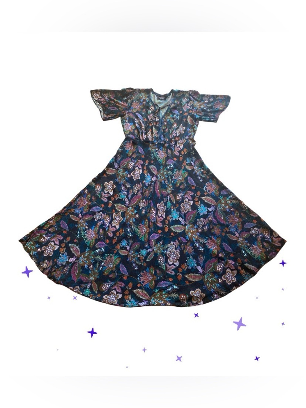 Johnny Was Black Floral Tie-Neck Maxi Dress size L - Picture 8 of 16